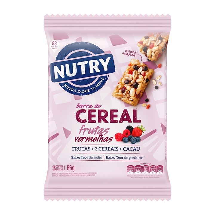 Barra Cereal Nutry Fruta Vermelha / Cacau 3x22g