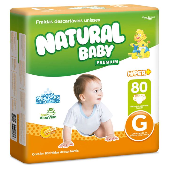Fralda Infantil  Natural Baby Premium Hiper Mais (G) 80 Unidades