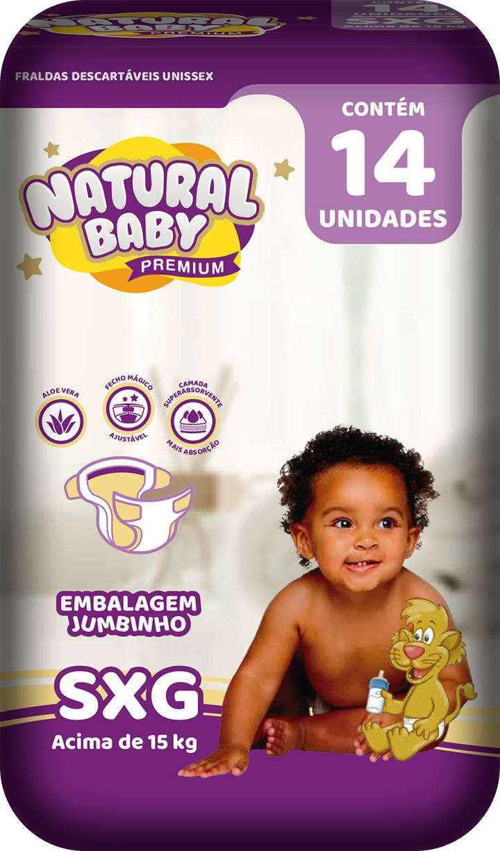Fralda Infantil Natural Baby Premium Jumbinho Pacote (SXG) 14 Unidades