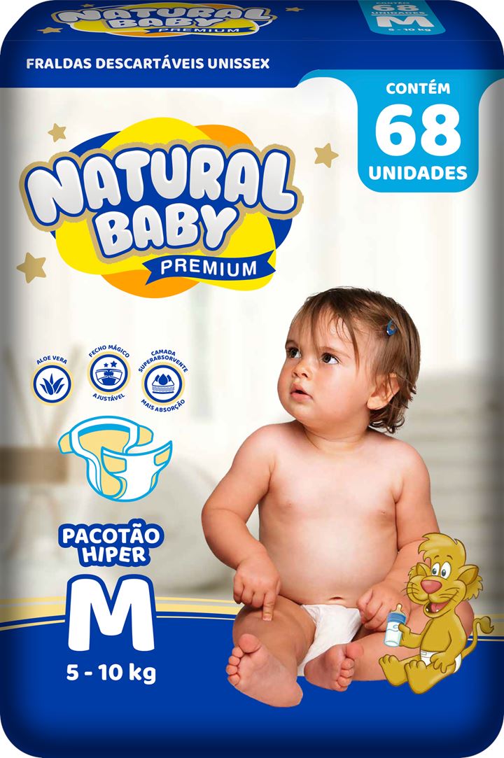 Fralda Infantil Natural Baby Premium Hiper (M) 68 Unidades