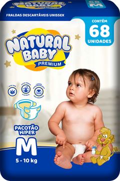 Fralda Infantil Natural Baby Premium Hiper (M) 68 Unidades