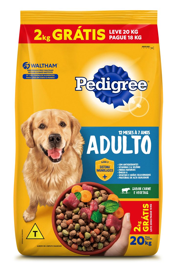 Ração Pedigree Carne E Vegetais Adulto Leve 20kg Pague 18kg Cda