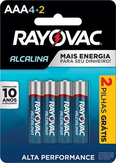 Pilha Alcalina Rayovac AAA6 Leve 6 Pague 4