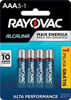 Pilha Alcalina Rayovac AAA4 Leve 4 Pague 3