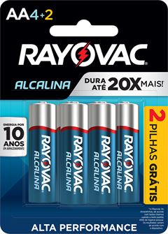 Pilha Alcalina Rayovac AA6 Leve Pague 4 Cartela Com 6