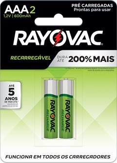Pilha Recarregável Rayovac Eco AAA2 Com 2