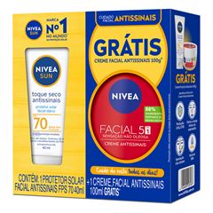 Kit Protetor Solar Nivea Facial Toque Seco Antissinais FPS70 40ml Grátis Creme Facial Antissinais 100g