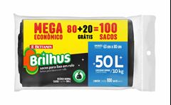 Saco Para Lixo Brilhus 50l Rolo Mega Com 100 Unidades
