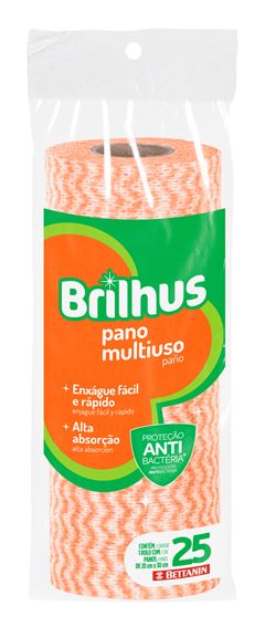 Pano Brilhus Multiuso Rolo Laranja 25un