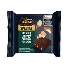 Tablete de Chocolate Special Amargo com Castanha do Para e Amendoim 60g