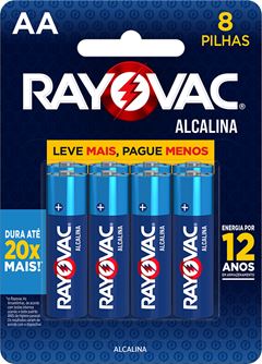 Pilha Alcalina Rayovac AA8 Leve + Pague - com 8 pilhas