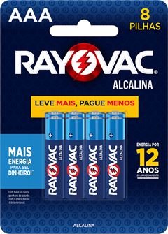 Pilha Alcalina Rayovac AAA8 Leve + Pague - com 8 pilhas