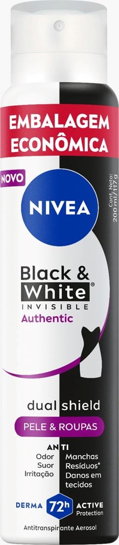 Desodorante Nivea Aero Black & White Invisible Authentic Pele & Roupas 200ml
